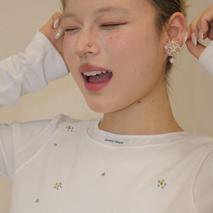 【グッズ】前後2WAY着用  下田公園あじさい   ホワイトミストパール ピアス