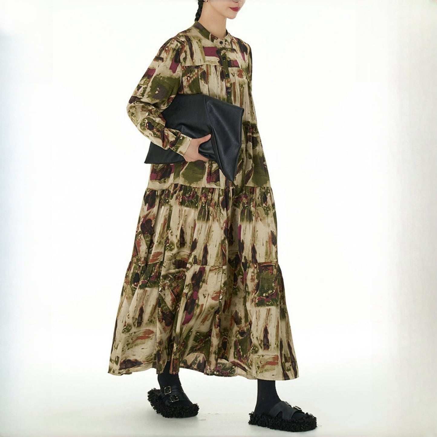 【24AW】【ワンピース】レトロ 花柄 シャツ  長袖ワンピース