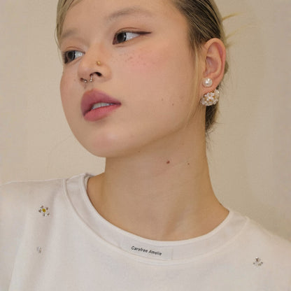 【グッズ】前後2WAY着用  下田公園あじさい   ホワイトミストパール ピアス