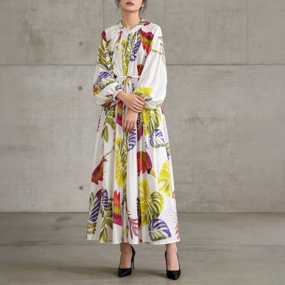 【ワンピース】前開き バルーンスリーブ タック入り フレア 長袖 ワンピース 【SHシリーズ】