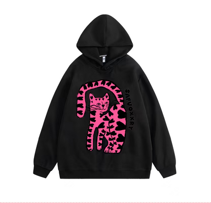 翌日発送🔥人気柄！🔥【トップス】ユニセックス対応 レトロ 豹柄 猫  オーバーサイズ  春秋 スウェット レディース パーカー【FCシリーズ】【10~15日内発送】