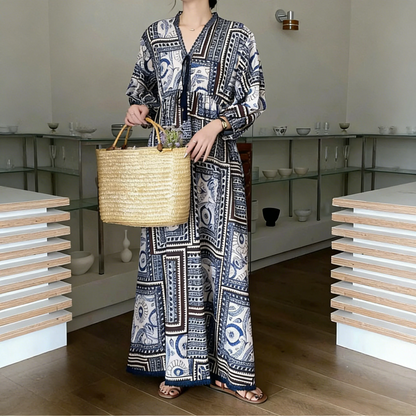 60%OFF⭐️期間限定【ワンピース】レディース カジュアルゆったり大きめサイズ 2026新作 リゾート風プリント長袖ワンピース【SHシリーズ】