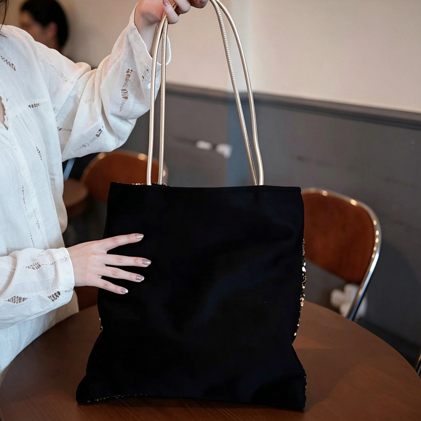 【バッグ】スパンコールトートバッグ レディース 大容量 通勤バッグ レトロ ショルダー 肩掛け