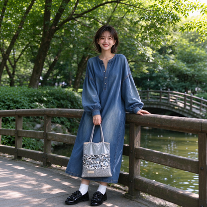 【ワンピース】ヴィンテージ風 バルーンスリーブ ユーズド加工 ワンピース 【JZシリーズ】