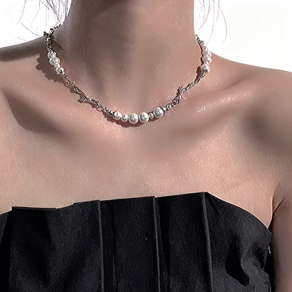 【グッズ】メタルパールネックレス ユニセックス 個性デザイン チェーンネックレス モードアクセサリー