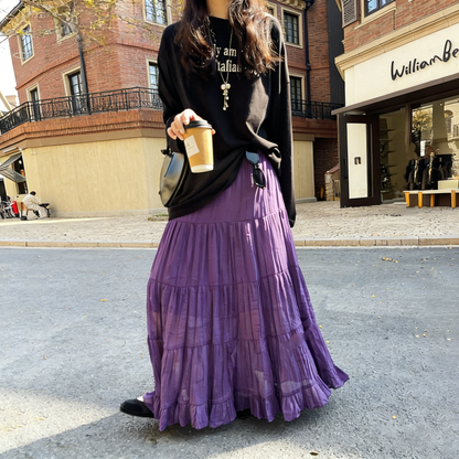 【ボトムス】春夏新作 レディース シフォンロングスカート ハイウエスト 体型カバー 切り替え ティアードスカート リゾート風【JZシリーズ】