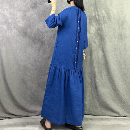 【ワンピース】コットンリネン 切り替え ゆったり 長袖  ワンピース 【JZシリーズ】