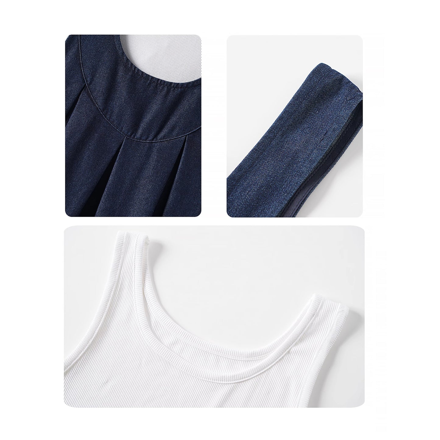 2点セット！【セットアップ】日雑風ベスト + デニム ノースリーブワンピースセットアップ 大人可愛い抜け感コーデに【JZシリーズ】