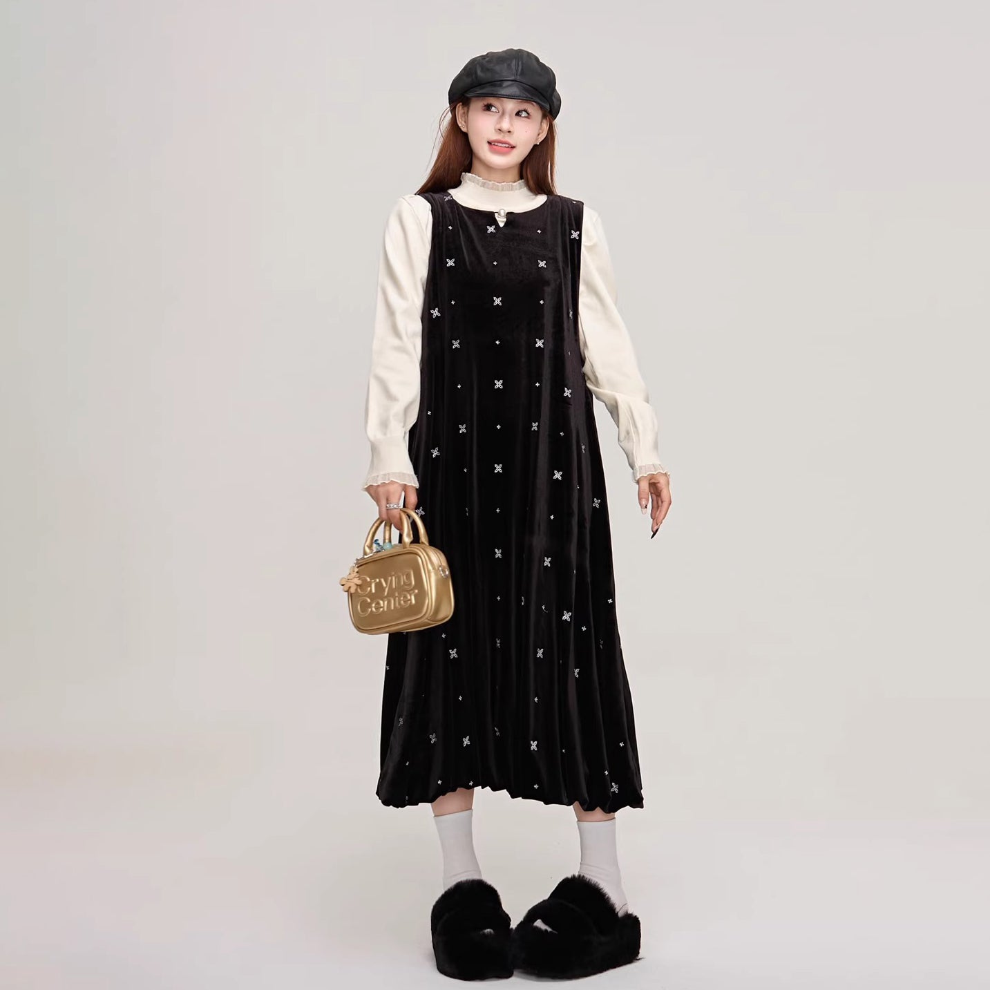 【ワンピース】🌟可愛さUP♡星柄刺繍ベストワンピ レディース 秋冬 ノースリーブワンピース【JZシリーズ】