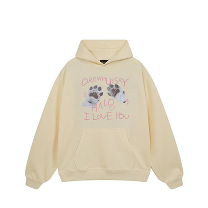 【トップス】🐱猫の肉球プリントスウェット レディース 春秋 オーバーサイズ リラックス ストリート 薄手【FCシリーズ】