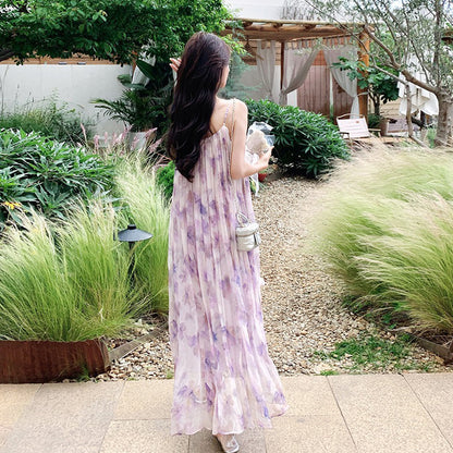 【ワンピース】夏 優しい グラデーション フラワープリント ノースリーブキャミソールワンピース【SHシリーズ】