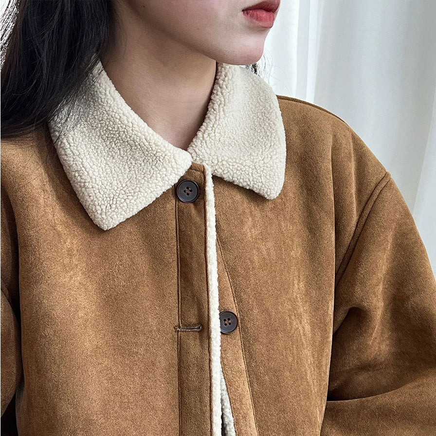 【アウター】春 秋 冬 ムートン風 折り襟 シープボア スエード調 ジャケット 【JZシリーズ】