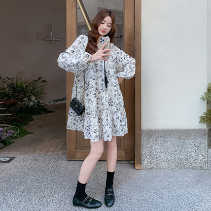 【ワンピース】花柄 ミニ丈 長袖ワンピース 春夏秋 体型カバー 細見え 着回し万能【SHシリーズ】