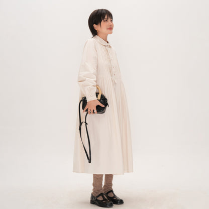 【ワンピース】かわいい 手作り タック プリーツ ハイウエスト ゆったり 日本風 長袖ワンピース【JZシリーズ】