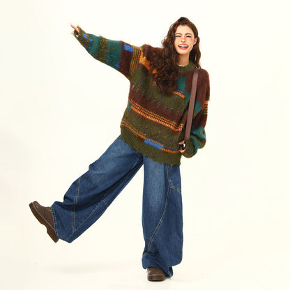 【トップス】🎄クリスマス モヘア風ボーダーニット レディース ゆったり抜け感 ペアセーター【FCシリーズ】