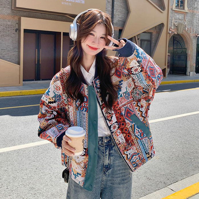 【アウター】超可愛い エスニック柄おしゃれスタジャン レディース 春秋 人気 韓国風ジャケット【SHシリーズ】