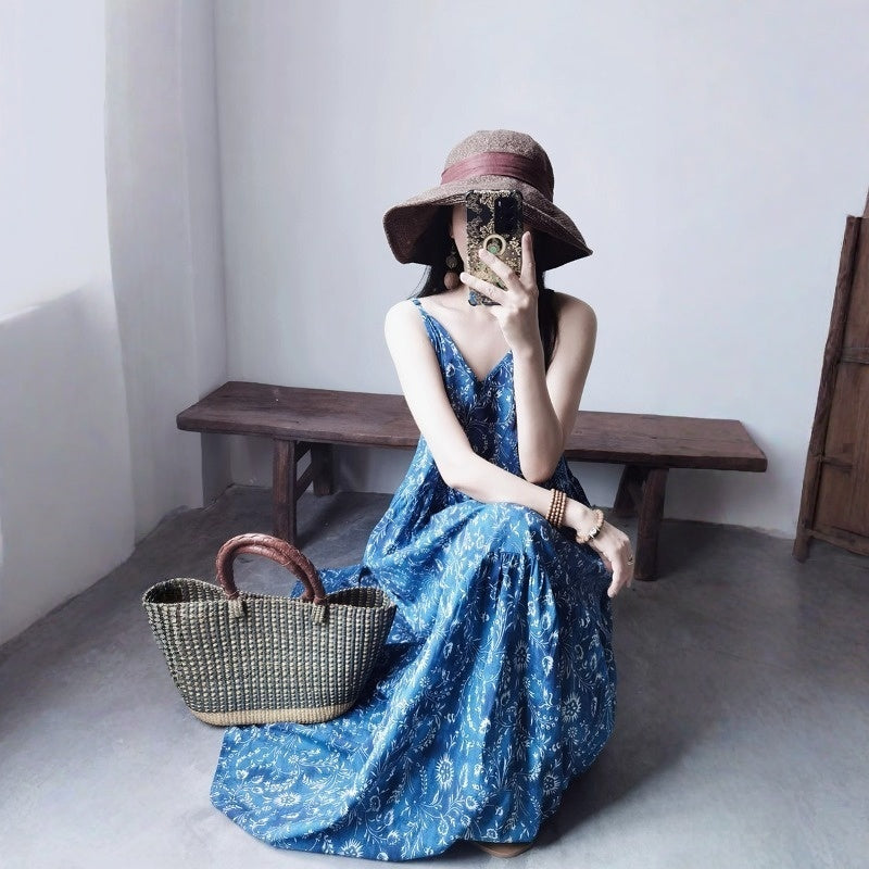 【ワンピース】アート風 コットン コットン キャミソール ノースリーブ ワンピース【SHシリーズ】