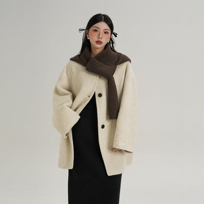 【アウター】高品質 ウール100% ニットカラー ミドルコート レディース【JZシリーズ】