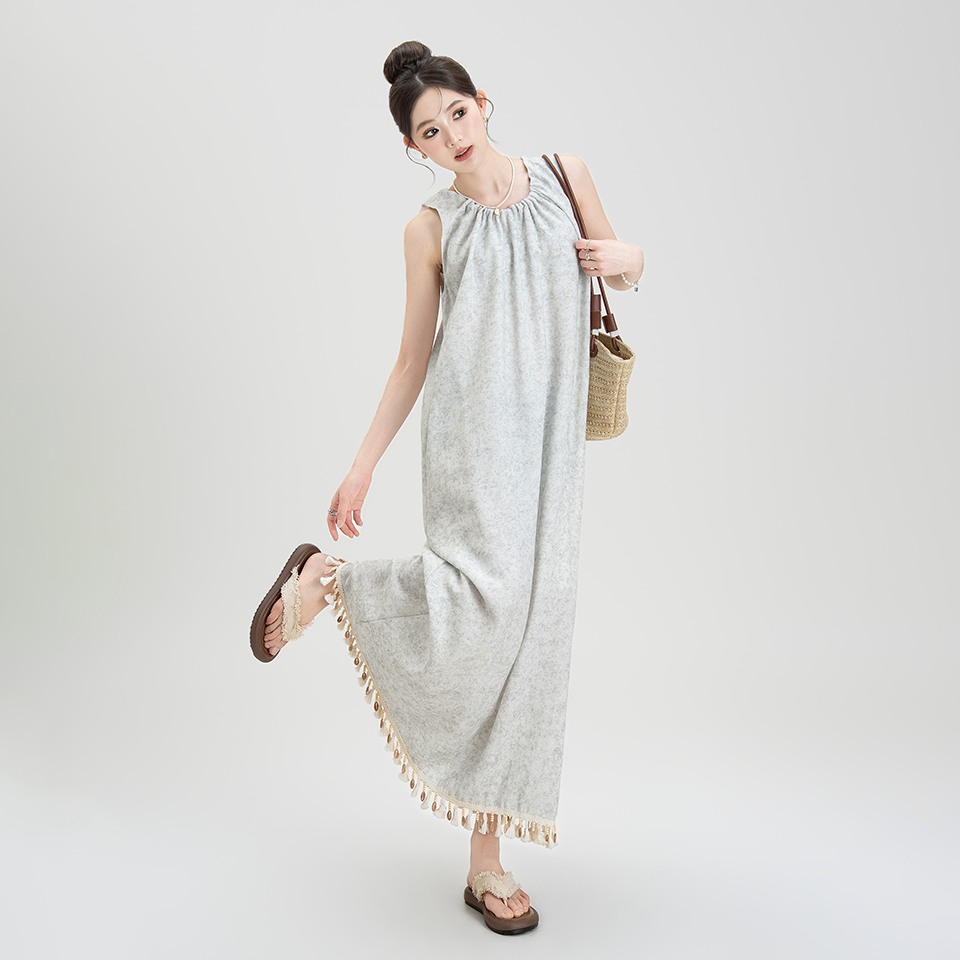 【ワンピース】ボヘミアン 夏新作 ゆったりスリム シェアードノースリーブタイダイワンピース【JZシリーズ】