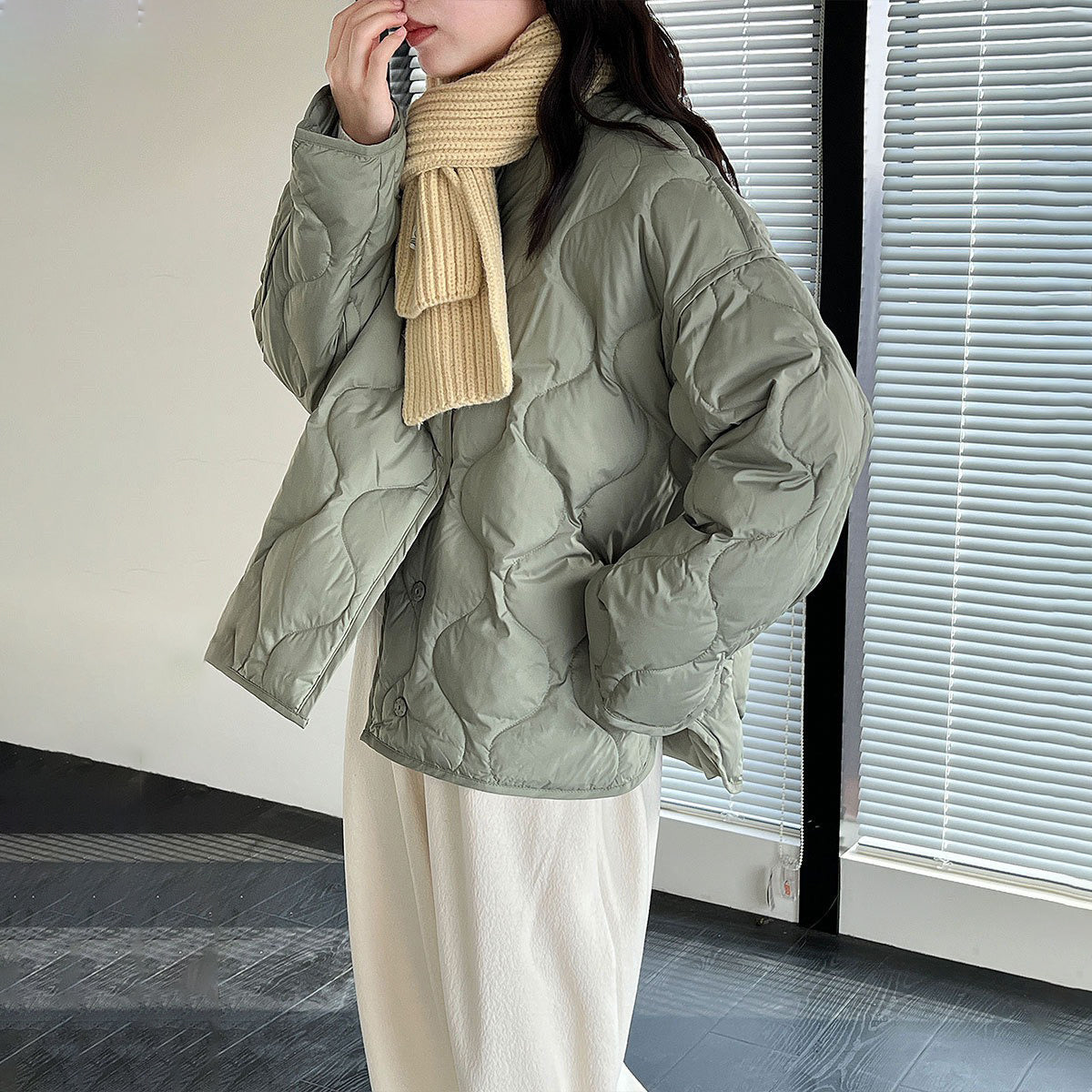 【アウター】ホワイトダックダウン レディース 冬 軽量 ダイヤキルト ダウンジャケット ダウンコート【JZシリーズ】