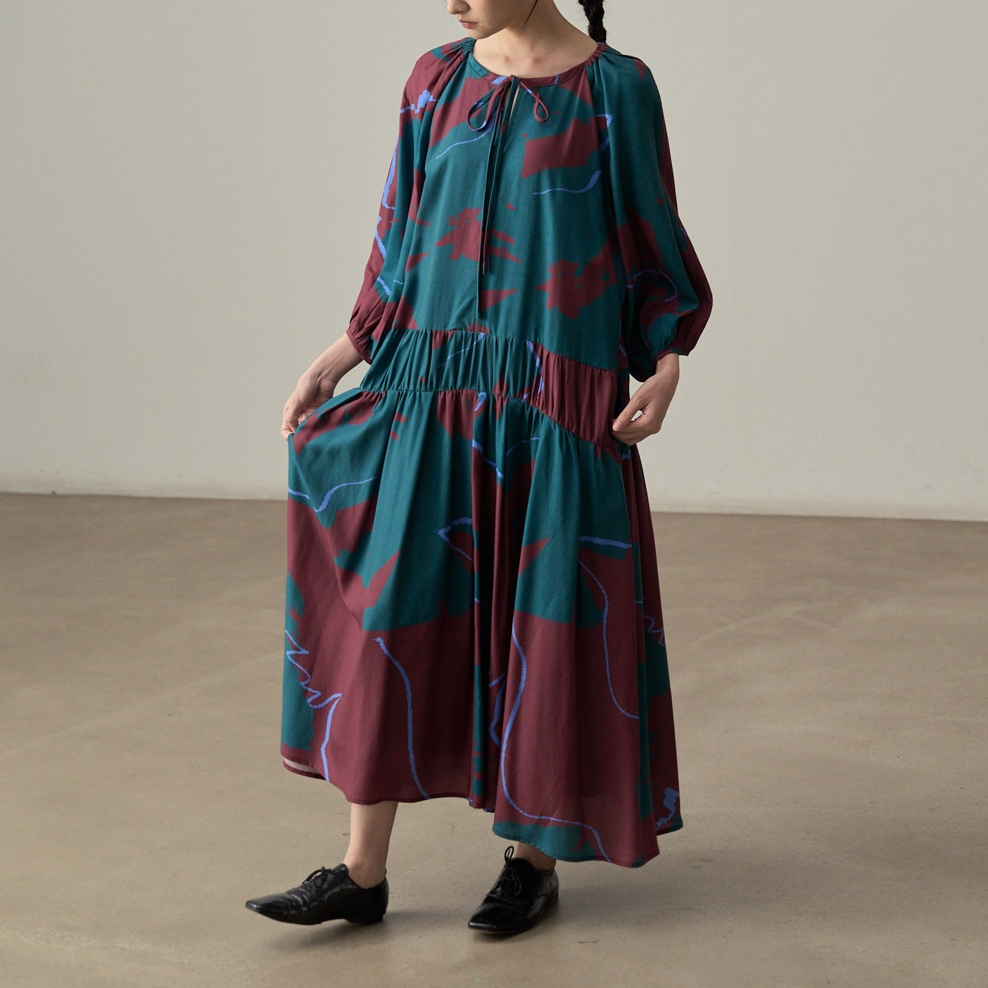 【ワンピース】春 秋 夏 レトロ ラウンドネック 花柄 長袖 ワンピース【SHシリーズ】