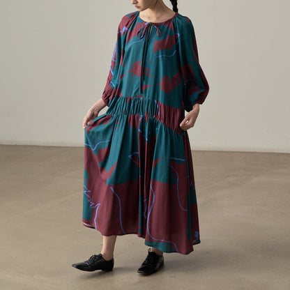 【ワンピース】春 秋 夏 レトロ ラウンドネック 花柄 長袖 ワンピース【SHシリーズ】