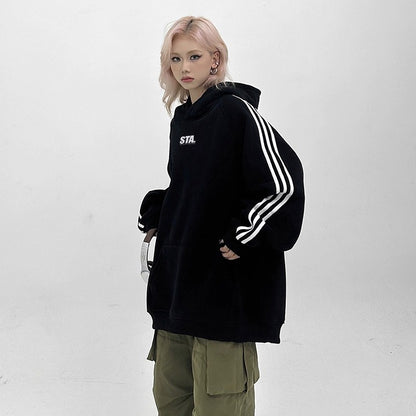 【トップス】3ストライプ フード付きスウェット ユニセックス  ゆったり ストリートスポーツ パーカー【FCシリーズ】