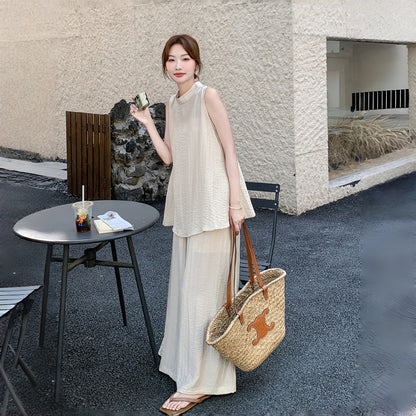 【セットアップ】あつさり 夏 新作 高級感 ゆったり ノースリーブトップス+ワイドパンツ 2点セット【JZシリーズ】