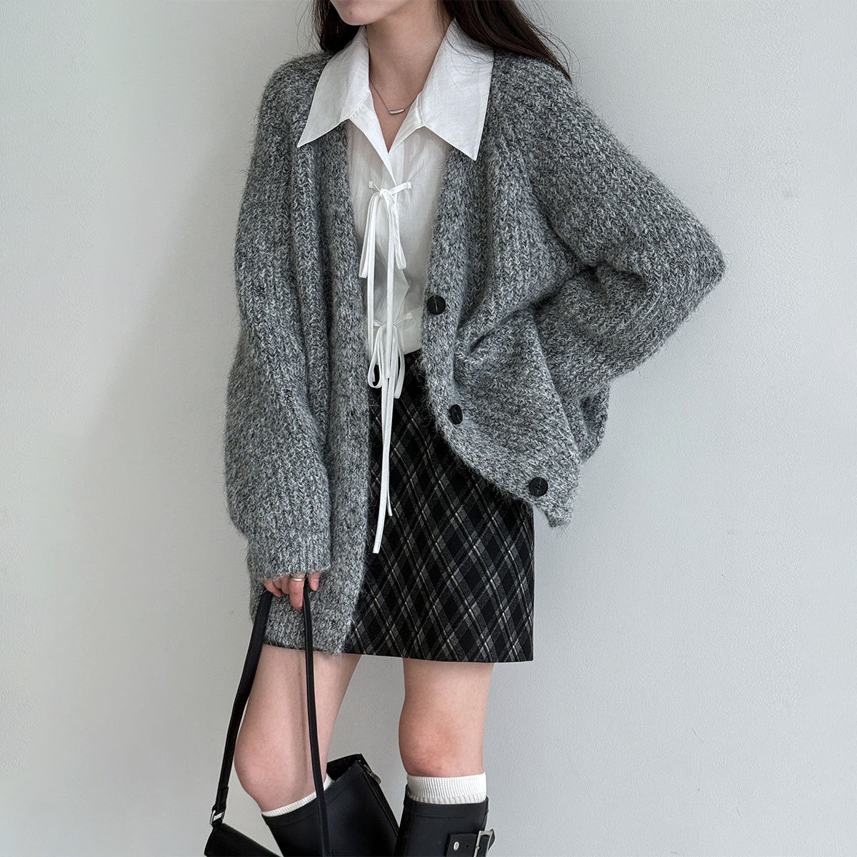 【アウター】韓国風 ゆるニット Vネック ウール混 カーディガン レディース 秋冬 新作 ゆったり【JZシリーズ】