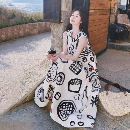 【ワンピース】デザイン感ある フレアノースリーブワンピース 夏新作 リゾート風ワンピース【SHシリーズ】