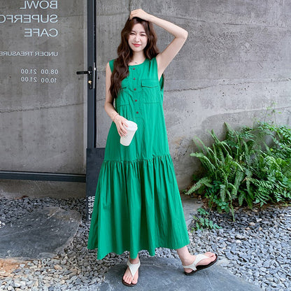 【ワンピース】ミントグリーン ノースリーブ ギャザー ワンピース 森ガール風 シャツワンピース 夏【JZシリーズ】