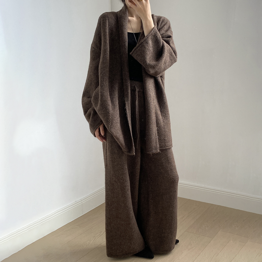 2点セット！【セットアップ】ゆるニット カーディガン＋ハイウエストワイドパンツ 上下セット レディース 秋冬 上品【JZシリーズ】