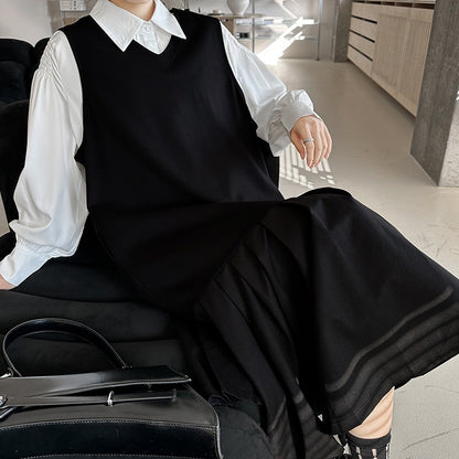 【ワンピース】春 秋 冬 Vネック 重ね着 ノースリーブ ワンピース 【AHシリーズ】