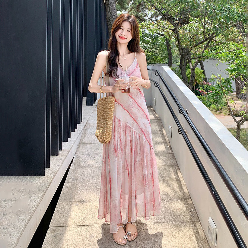 【ワンピース】フレンチ風 夏 エレガンス グラデーション ノースリーブキャミソールワンピース【SHシリーズ】