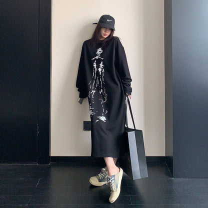 【ワンピース】薄手ロングワンピース レディース 初秋 長袖 ゆったり リラックス感 オーバーサイズ【FCシリーズ】