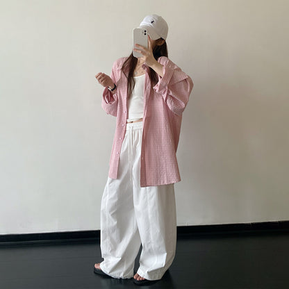 【トップス】チェックシャツ レディース 夏 ビッグサイズ ルーズシルエット UVカット 長袖 カジュアル トップス 通勤 ゆったり 人気【FCシリーズ】