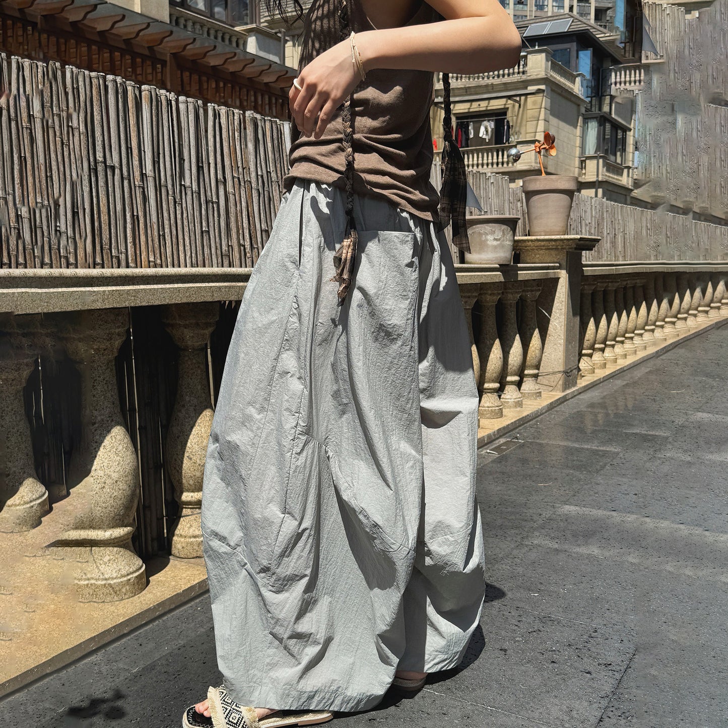 【ボトムス】夏新作 ナチュラルシンプル系 配色切り替え ゆったりカジュアルパンツ【JZシリーズ】