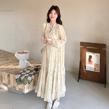 【ワンピース】春秋 優しい雰囲気 上品 フレンチ風 ロングスカート 大人気 トレンド 花柄長袖ワンピース【SHシリーズ】