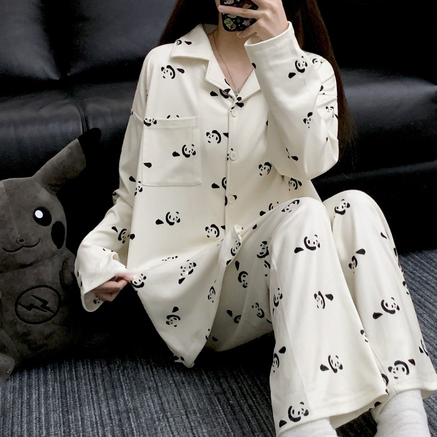 【インナー】パンダ柄 デロン 保温 ルームウェア ペア対応 男女兼用  カートゥーン 秋冬新作