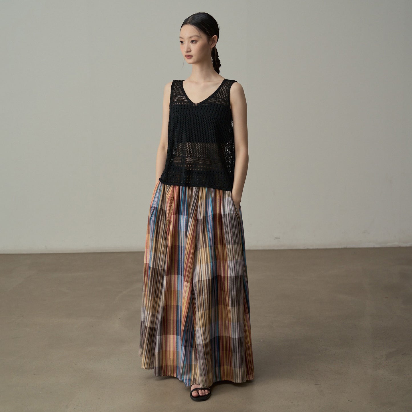 【ボトムス】レトロカラーチェック柄 フレアスカート 休日＆デイリーにぴったりのリラックス感【SHシリーズ】