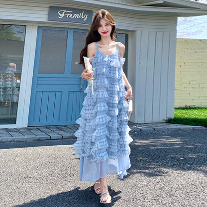 【ワンピース】カラフルチュール切替シフォンキャミワンピース レディース 夏新作 リゾート ティアード ロング丈 体型カバー おしゃれ【SHシリーズ】