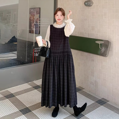 【セットアップ】ベストワンピース×レース切替シャツ セットアップ 韓国シック 上品【JZシリーズ】