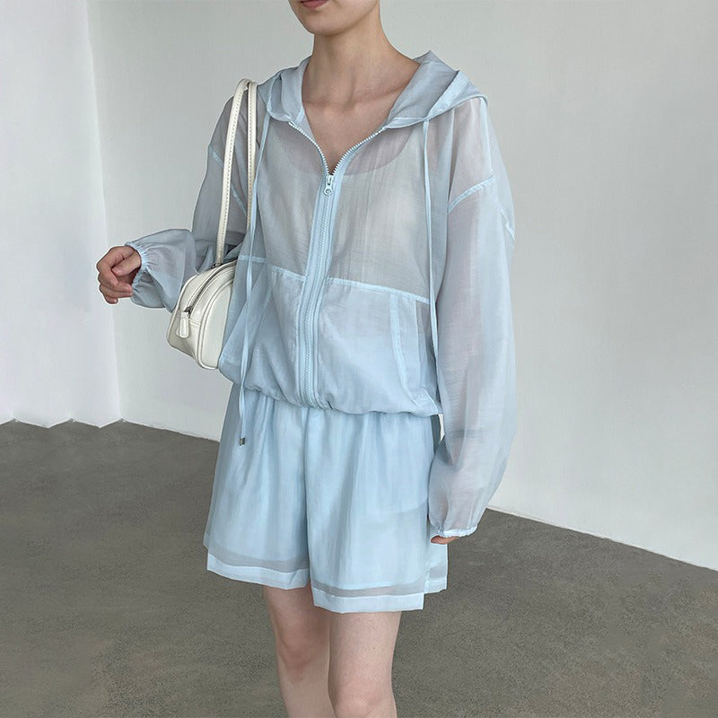 2点セット！【セットアップ】ラッシュガード セットアップ レディース フード付き ジップアップ ショートパンツ UVカット 軽量 上下セット【JZシリーズ】