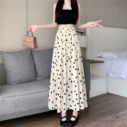 【ボトムス】ドット柄シフォンロングスカート Aライン 体型カバー 大人可愛い 夏 【SHシリーズ】