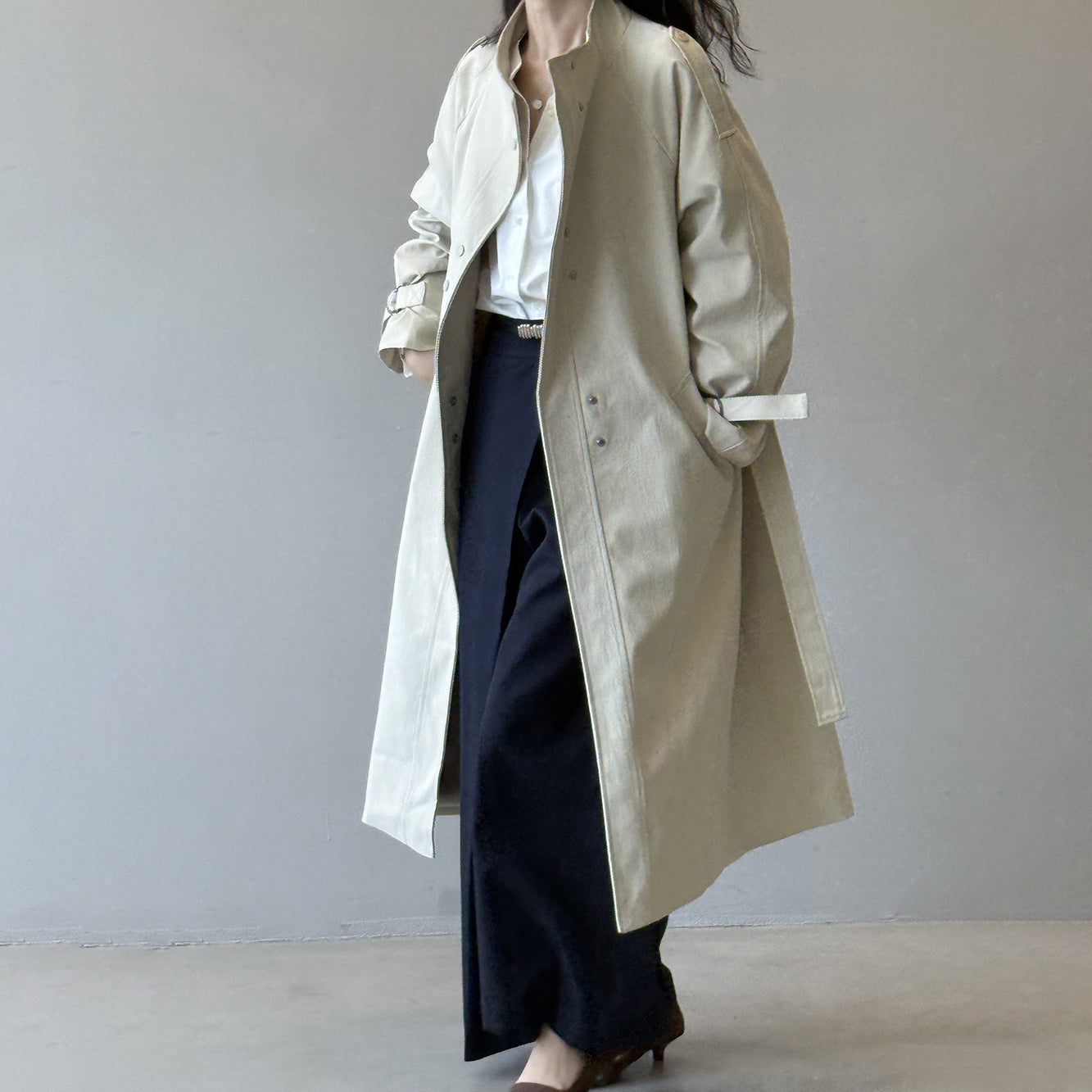 【アウター】気質 オフィススタイル トレンチコート レディース 春秋 レトロ 万能 ミディアム丈 コート ベルト付き【JZシリーズ】