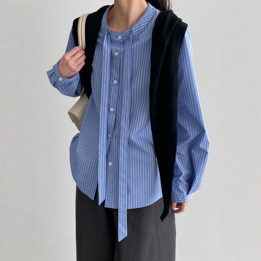 期間限定⭐️60%OFF【トップス】通勤向け・上品 リボン付き ブラウス ストライプ シャツ 【JZシリーズ】