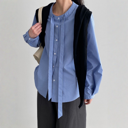 期間限定⭐️60%OFF【トップス】通勤向け・上品 リボン付き ブラウス ストライプ シャツ 【JZシリーズ】