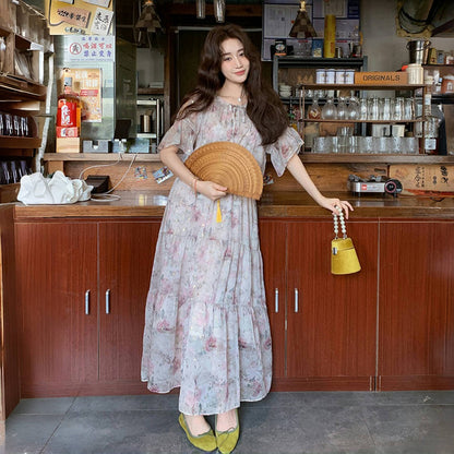 【ワンピース】フレンチ オフショルダー フリルスリーブ 花柄ワンピース 夏 高見え ロングドレス【SHシリーズ】