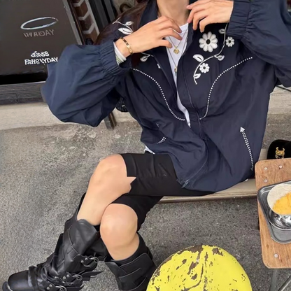 【アウター】春 秋 冬 レトロ 若見え 配色 刺繍 ジャカード  【JZシリーズ】