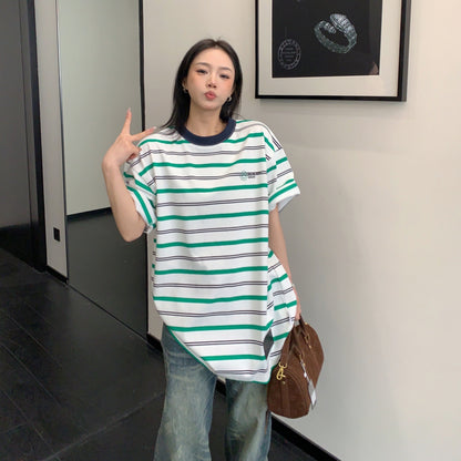 【トップス】リラックス感 ボーダー ヴィンテージ風 オーバーサイズ 半袖 Tシャツ 【FCシリーズ】